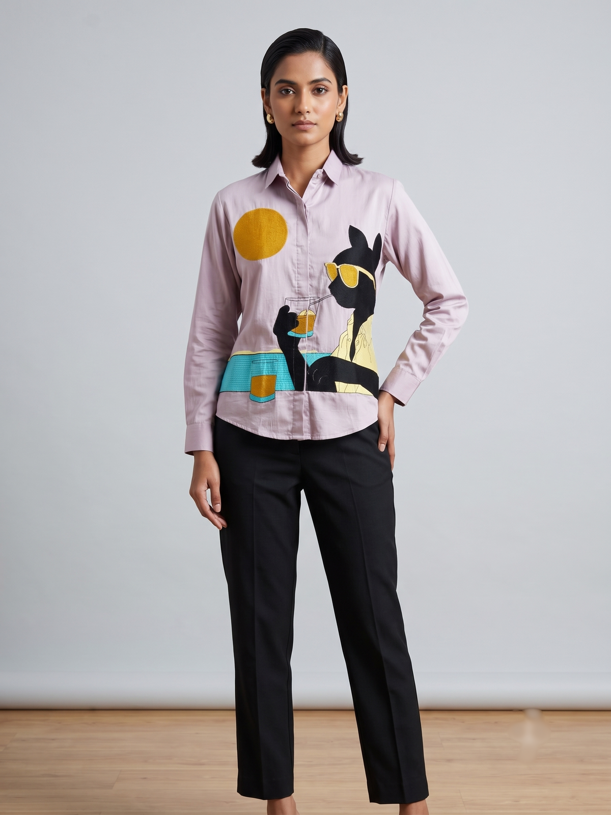 Kitty Full Sleeves Embroidered Shirt