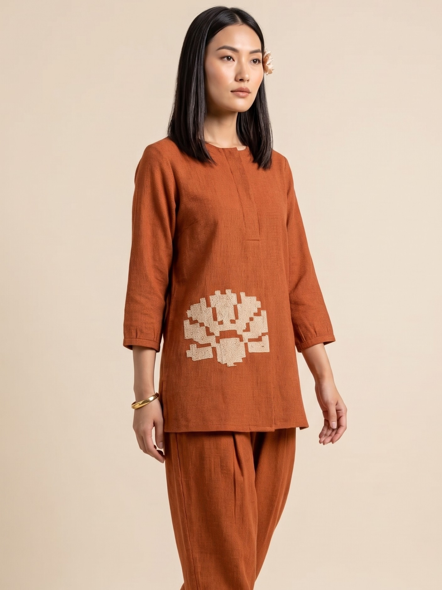 Coral Embroidered Co-Ord Set