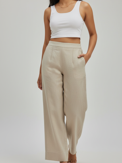 Linen Wide-Leg Pure Linen Cotton Trouser