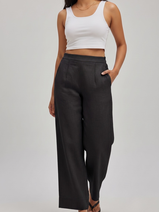 Linen Wide-Leg Pure Linen Cotton Trouser