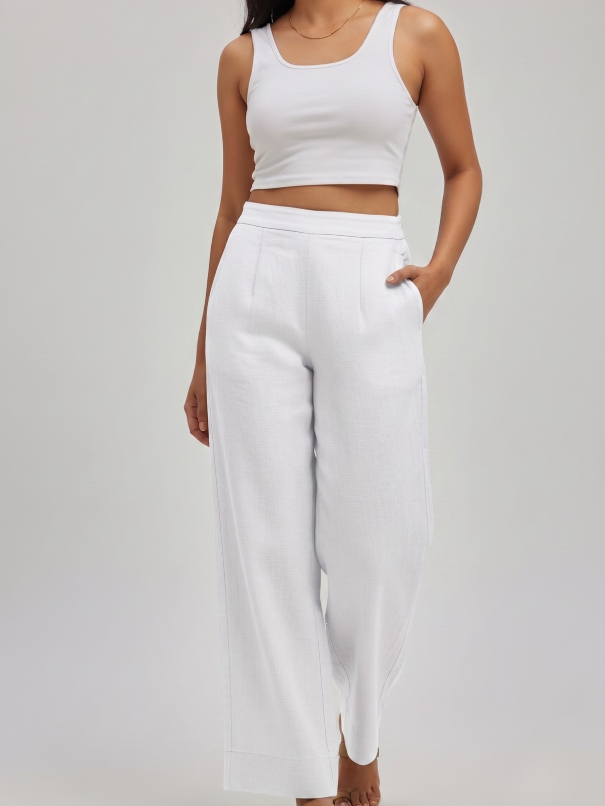 Linen Wide-Leg Pure Linen Cotton Trouser