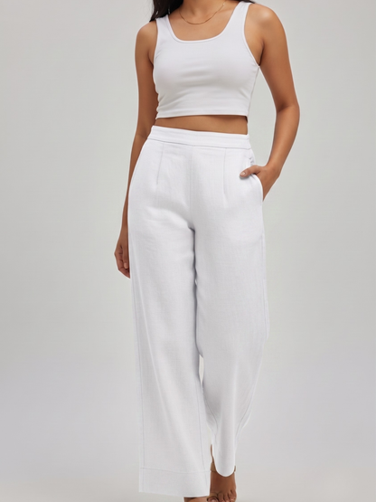 Linen Wide-Leg Pure Linen Cotton Trouser