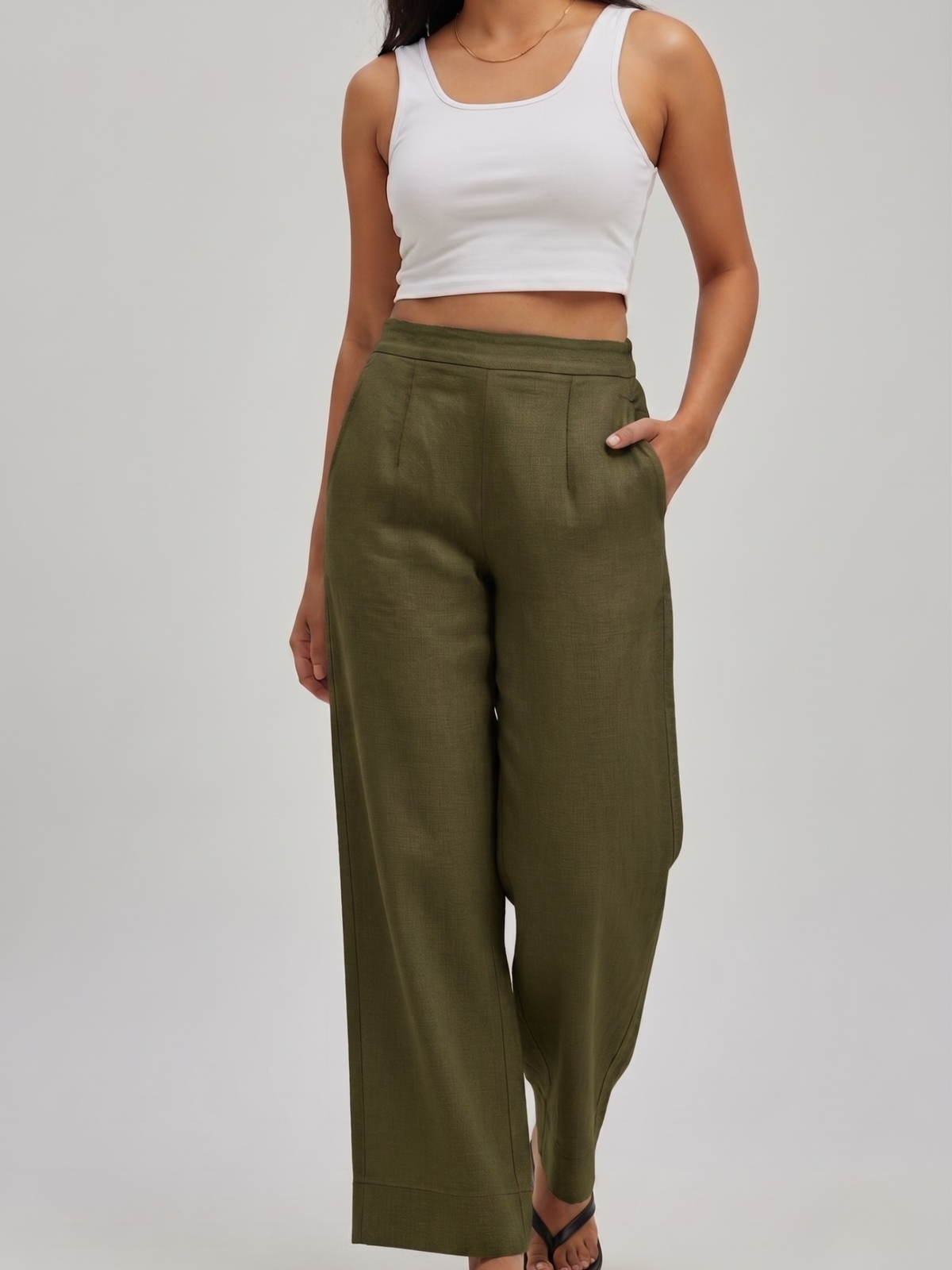 Linen Wide-Leg Pure Linen Cotton Trouser
