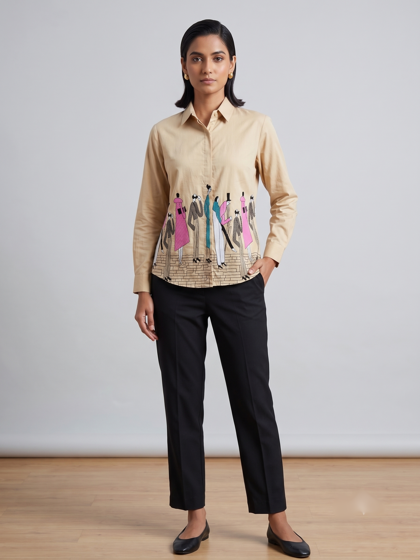 Mocha Full Sleeves Embroidered Shirt