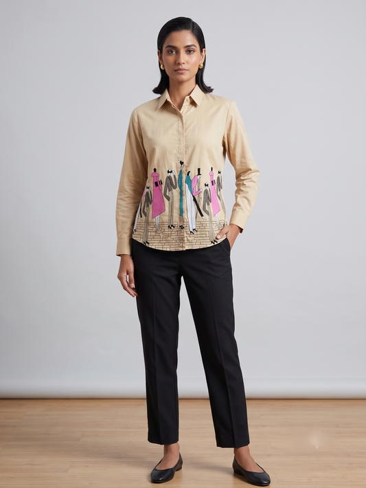 Mocha Full Sleeves Embroidered Shirt